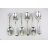A set of six George III silver Old English pattern tablespoons with engraved initials, maker WJ (?),