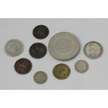 A George III shilling 1816, another 1826, and seven other coins