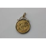A 1908 half sovereign in pendant mount