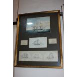 Early 19th century school, sailing ship with British flag, gouache, unsigned, 19.5cm by 27.5cm,