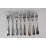 A set of seven George III Irish silver fiddle pattern dessert forks, maker Richard Sawyer, Dublin