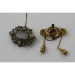 A Victorian gold and turquoise mourning brooch, and another inscribed 28th January 1847