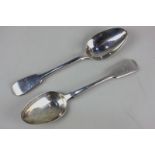 A pair of George IV silver fiddle pattern tablespoons with engraved armorials, maker Charles Eley,