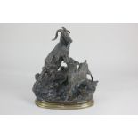 After Jules Moigniez (French 1835-1894), a bronze figure group of two goats, the male standing on