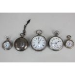 A Victorian silver cased open face pocket watch, an 800 silver Billodes hunter pocket watch, a