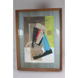 Kit Barker (1916-1988), cubist still life with newspaper, 'Serene form ascending', mixed media,