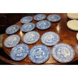 Six early 19th century blue and white transfer printed plates and six bowls with Nuneham Courtenay
