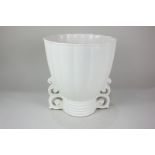 A Wade white glazed pottery jardiniere with fluted body and scrolling pierced handles, 28.5cm