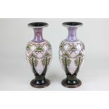 A pair of 19th century Doulton Lambeth stoneware vases by Eliza Simmance, of baluster form with