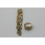 A 14ct gold cast ring, 11g, and a 9ct gold bracelet, 8.9g