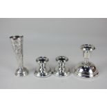 A pair of George V silver dwarf candlesticks, makers Barclay Brothers, Birmingham 922, together with