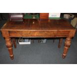 A Victorian inlaid rosewood rectangular console table with central drawer, on reeded baluster