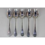 A mixed set of five George III silver Old English pattern tablespoons, various makers and dates,