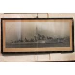 A black and white photograph of Royal Navy destroyer HMS Raider, signed in ink by Vivien Leigh and
