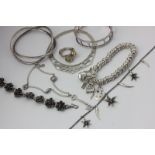 A Links of London sweetie bracelet, a Gucci silver bangle, and six other items of silver jewellery