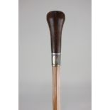 A lead wood and split cane walking stick with silver plated collar, 98cm