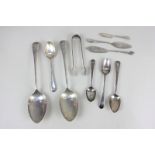 A pair of George VI silver Old English pattern tablespoons, Sheffield 1937, four various