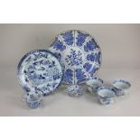 A collection of Chinese blue and white porcelain comprising four various tea bowls, a teacup, a