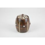 A treen bone mounted tobacco jar and cover, of barrel form, 11.5cm