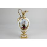 A Bloor Derby porcelain pedestal ewer decorated with two oval panels depicting a fisher woman and