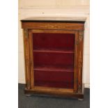 A Victorian walnut inlaid gilt metal mounted pier cabinet with glazed panel door enclosing red