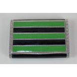 An early 20th century silver green and black enamel snuff box with striped design, London import