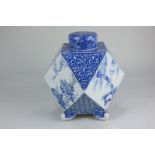 An unusual Chinese blue and white porcelain faceted ginger jar and cover with fourteen panels