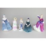 Four Royal Doulton porcelain figures, Melissa (HN 2467), Tom (HN 2864), Cherie (HN 2341), and