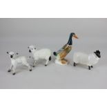 A Beswick model of a mallard duck, 14cm, together with a Beswick black-faced sheep, 8cm, (a/f), a