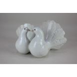 A Lladro porcelain figure group of two white doves, 22cm