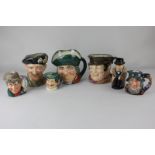 Six Royal Doulton character jugs comprising three large, to include Monty, and three smaller,