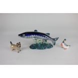 A Beswick porcelain model of a barracuda (No 1235), 12cm high, (restored tail), together with a