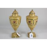 A pair of 19th century Continental porcelain vases and covers, each decorated with a circular
