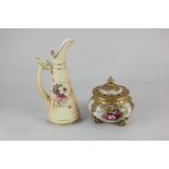 A Royal Worcester porcelain pot pourri with hand painted rose design and scrolling gilt