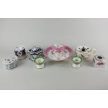 A collection of eight 19th century and later porcelain inkwells, one by Chamberlains Worcester,