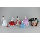 Five Royal Doulton porcelain figures of ladies, Southern Belle, The Bride, Gail, A Child from