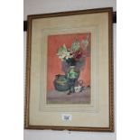 Attributed to Gertrude Massey, still life with flowers, watercolour, unsigned, inscribed paper label