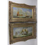 Jean Laurent, a pair of maritime views depicting shipping on choppy waters, oil on board, both