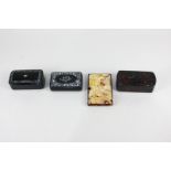 Two black lacquered rectangular trinket boxes with mother of pearl inlay, another trinket box, and a