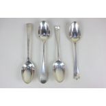 Two pairs of George III silver Old English pattern tablespoons with engraved initials, maker