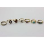 A turquoise ring in 18ct gold, and six various 9ct gold and gem set rings