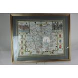 A 17th century John Speede map of Surrey, double sided, 38.5cm by 51.5cm