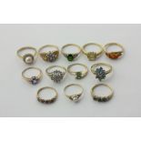 Twelve various 9ct gold and gem set rings