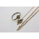 A 9ct gold neck chain, a 9ct gold and smoky quartz pendant on chain, 8.8g gross, and a gold Cyma