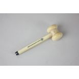A Victorian novelty ivory pencil by S Mordan and Co, modelled as a gavel, 12cm fully extended