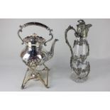 A Victorian Sheffield silver plated kettle on stand with burner, together with a silver plate