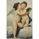 After William Adolphe Bouguereau, Cupid and Psyche kissing, 'L'amour et Psyche, enfants', oil on