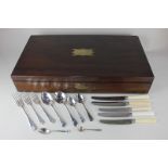 A silver plated matched part canteen including 6 dessert spoons, 8 soup spoons, 8 teaspoons, 6