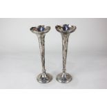 A matched pair of silver bud vases, maker F & Co, Birmingham 1912 and 1913, 25cm high