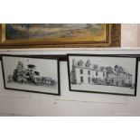 D C Rogers 20th century), two framed ink drawings depicting country houses, both signed and dated